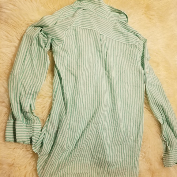 J.Crew Mint green white striped top shirt spring summer Small - Picture 2 of 8